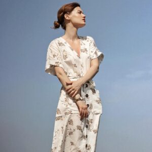 woman, portrait, model, dress, fashion, style, stylish, outfit, nature, stylish woman, female model, fashion model, young, floral dress, female portait, sky, look away